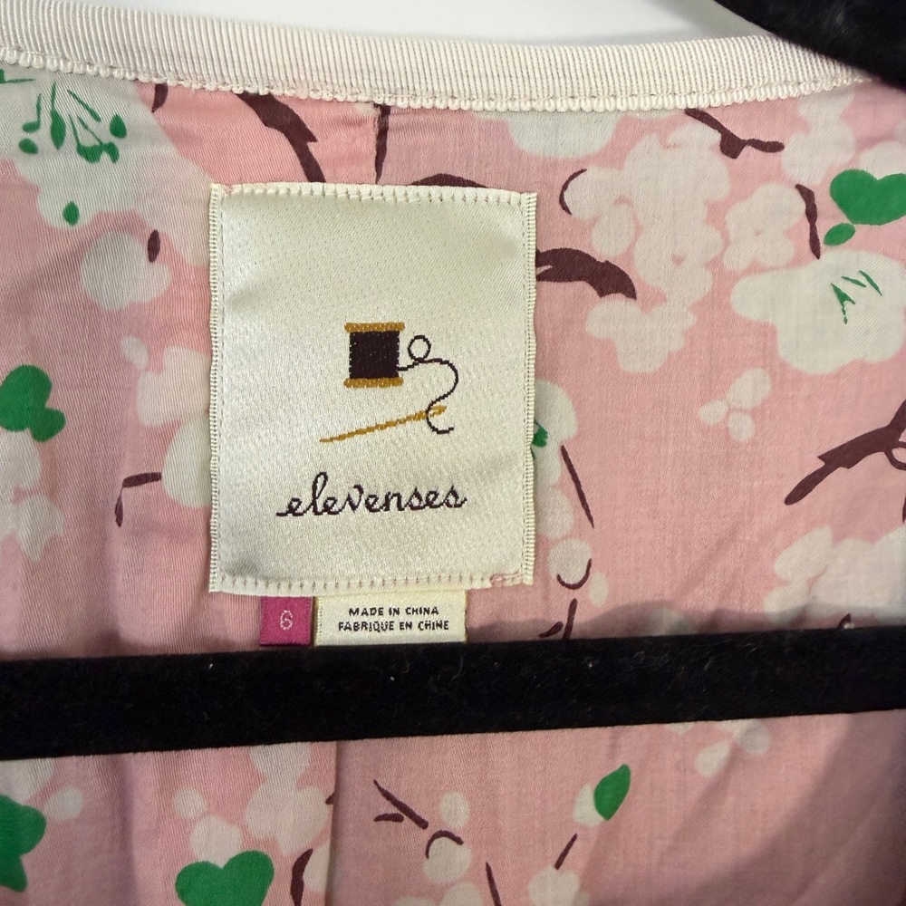 Anthropologie Elevenses Grey Tweed Peplum Zip Jacket Pink Floral Lining Size 6 - Picture 3 of 8